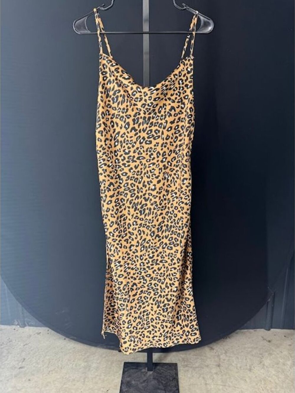 Hem & Thread Animal Print Cowl Neck Satin Midi Dress